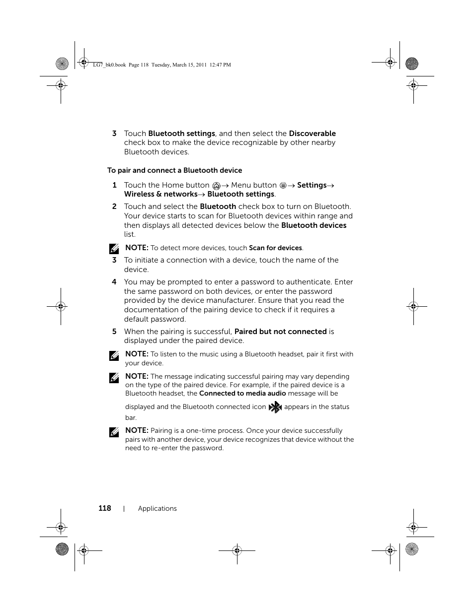 To pair and connect a bluetooth device | Dell STREAK 7 User Manual | Page 118 / 141