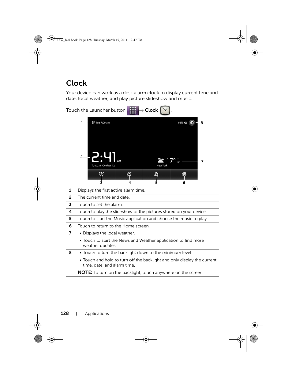 Clock | Dell STREAK 7 User Manual | Page 128 / 141