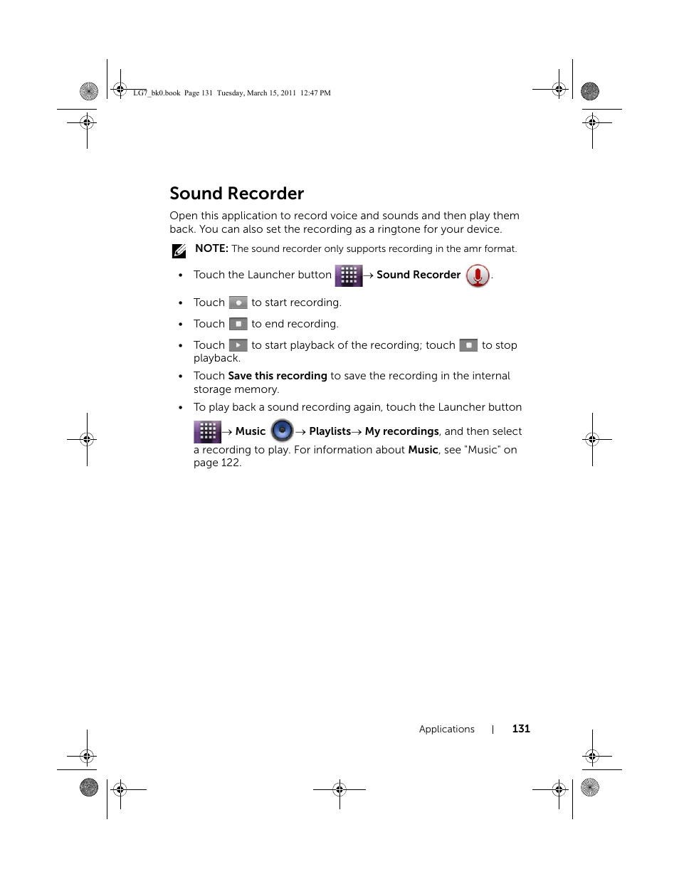 Sound recorder | Dell STREAK 7 User Manual | Page 131 / 141