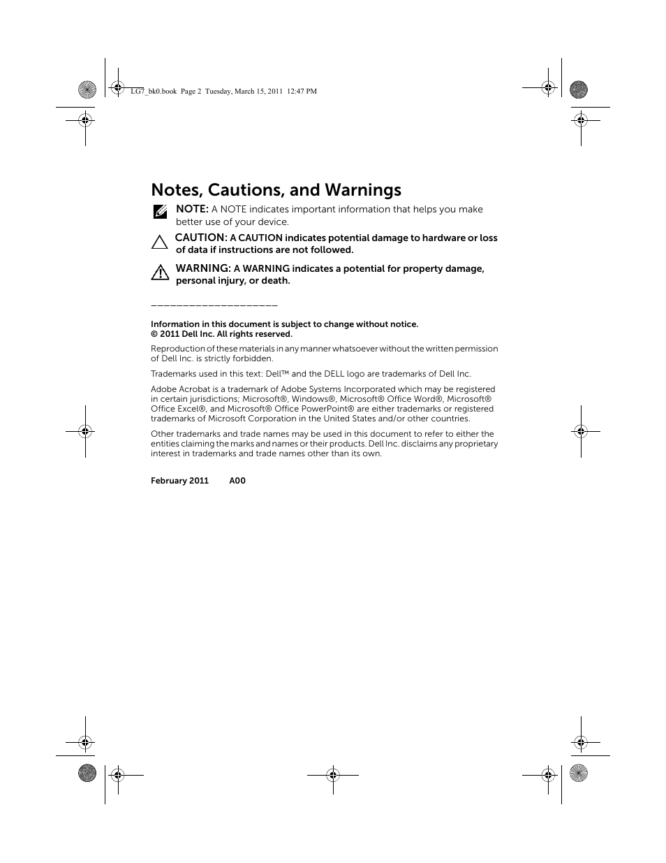 Notes, cautions, and warnings | Dell STREAK 7 User Manual | Page 2 / 141