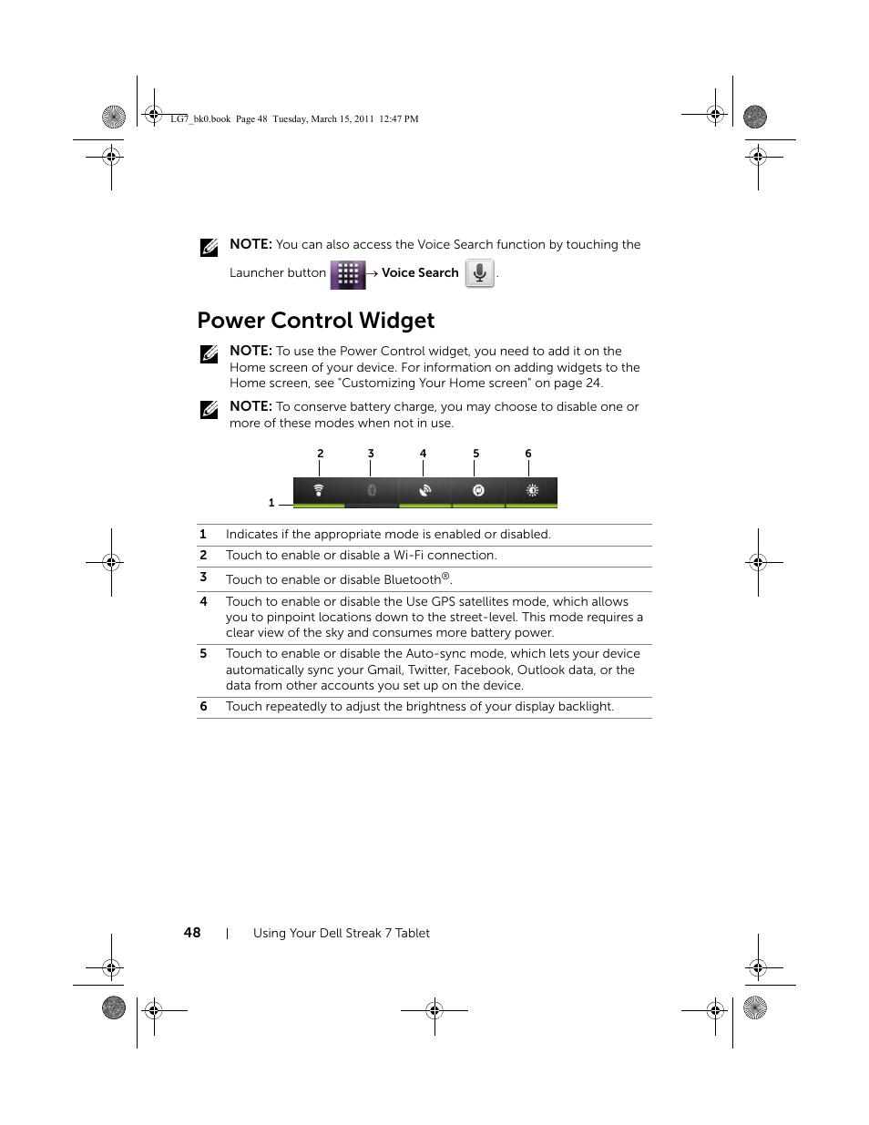 Power control widget | Dell STREAK 7 User Manual | Page 48 / 141
