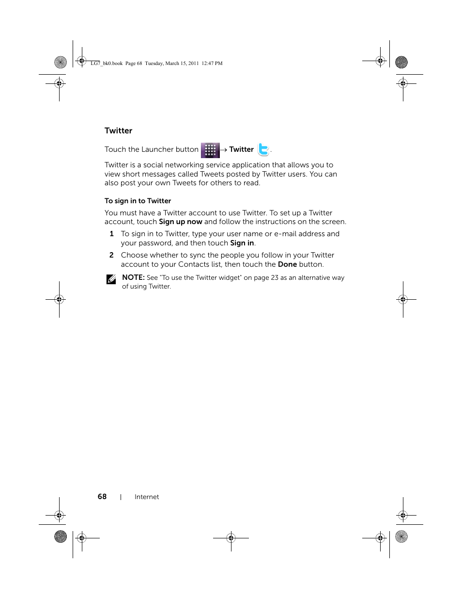 Twitter, To sign in to twitter | Dell STREAK 7 User Manual | Page 68 / 141