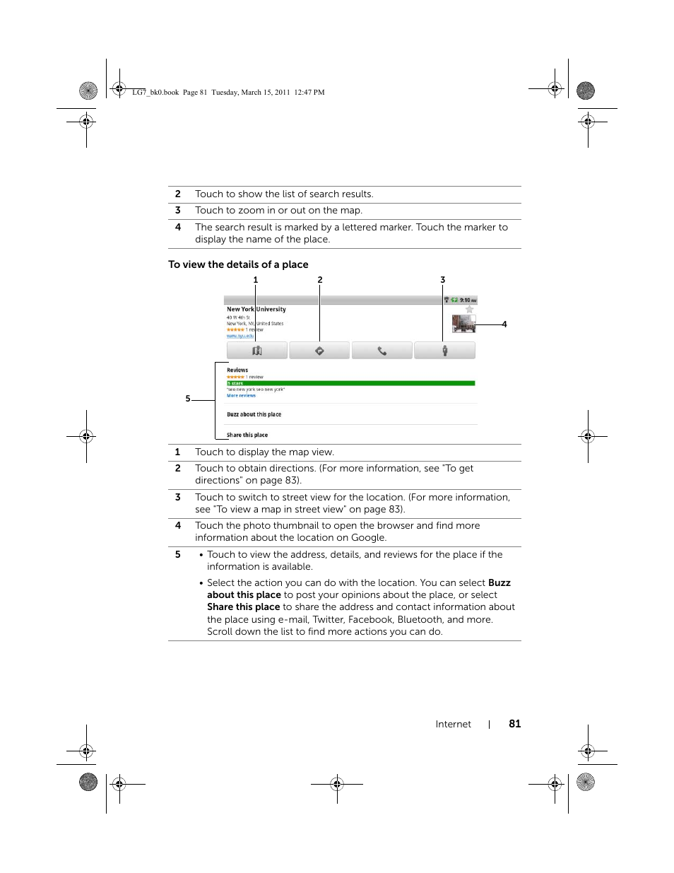 To view the details of a place | Dell STREAK 7 User Manual | Page 81 / 141