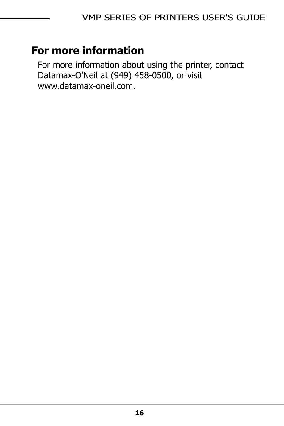 For more information | Datamax-O'Neil VMP SERIES User Guide User Manual | Page 19 / 20