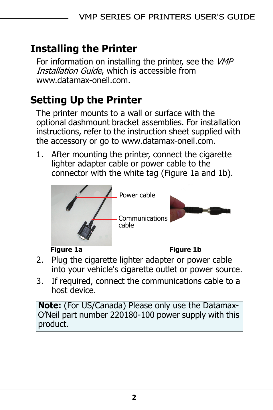 Installing the printer, Setting up the printer | Datamax-O'Neil VMP SERIES User Guide User Manual | Page 5 / 20