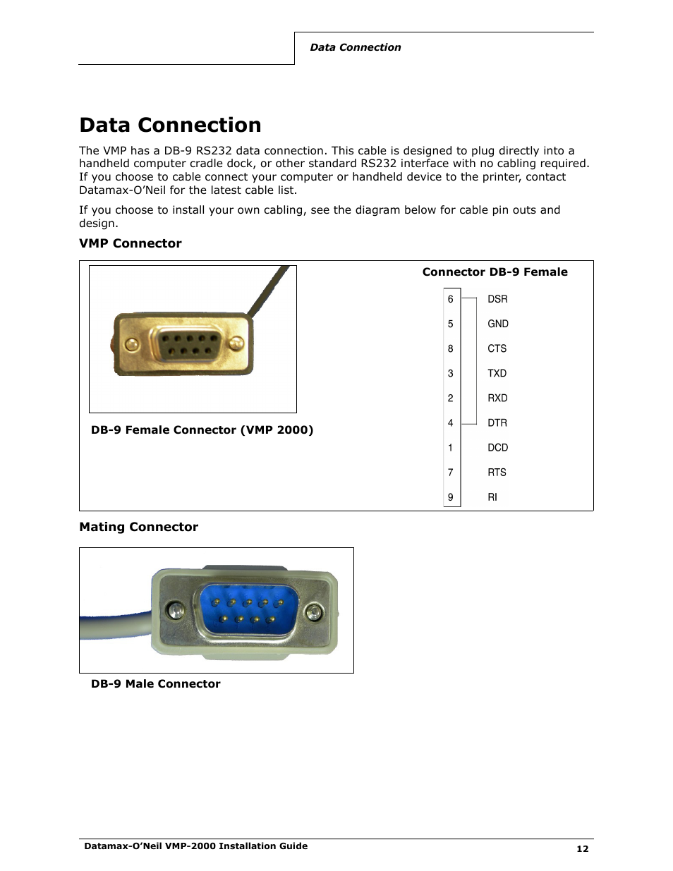 Data connection | Datamax-O'Neil VMP-2000 Installation Guide User Manual | Page 14 / 21