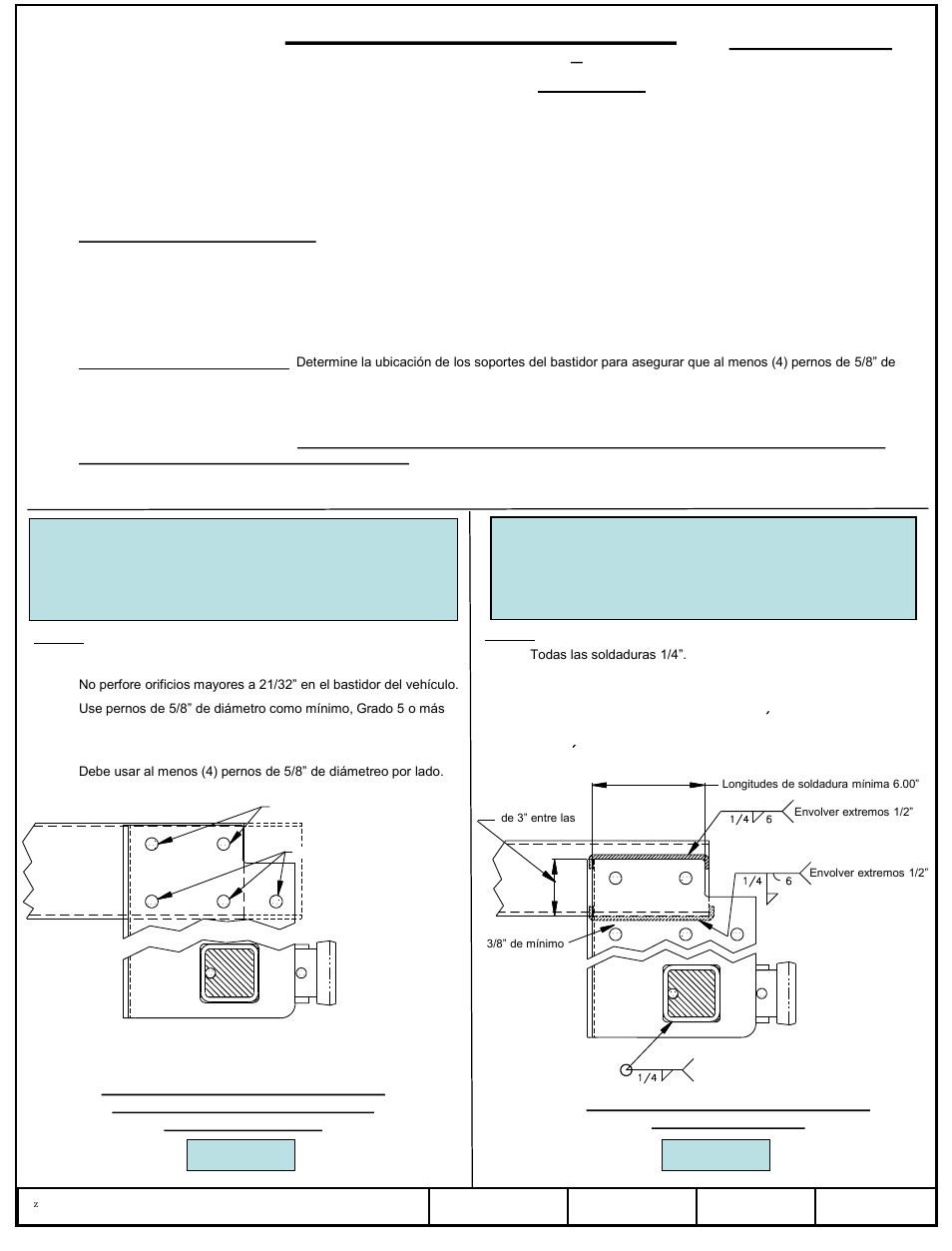 Instrucciones de instalación, Enganche de carrocería de servicio – tubo largo, Número de parte | Draw-Tite 41991 SERVICE BODY RECEIVER User Manual | Page 4 / 6