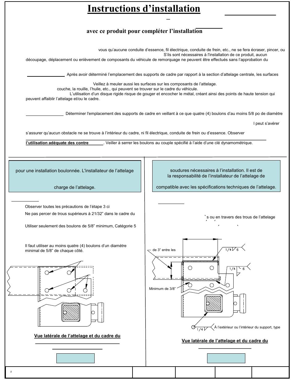 Instructions d’installation, Attelage de carrosserie-atelier – tubulure long, Numéro de pièce | Draw-Tite 41991 SERVICE BODY RECEIVER User Manual | Page 6 / 6