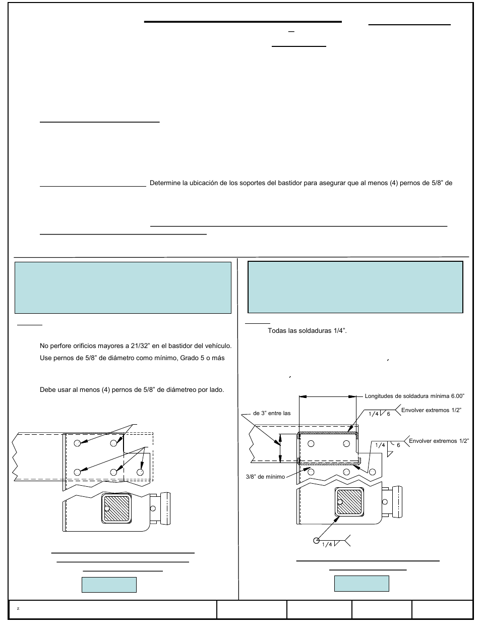 Instrucciones de instalación, Enganche de carrocería de servicio – tubo largo, Número de parte | Draw-Tite 41990 SERVICE BODY RECEIVER User Manual | Page 4 / 6