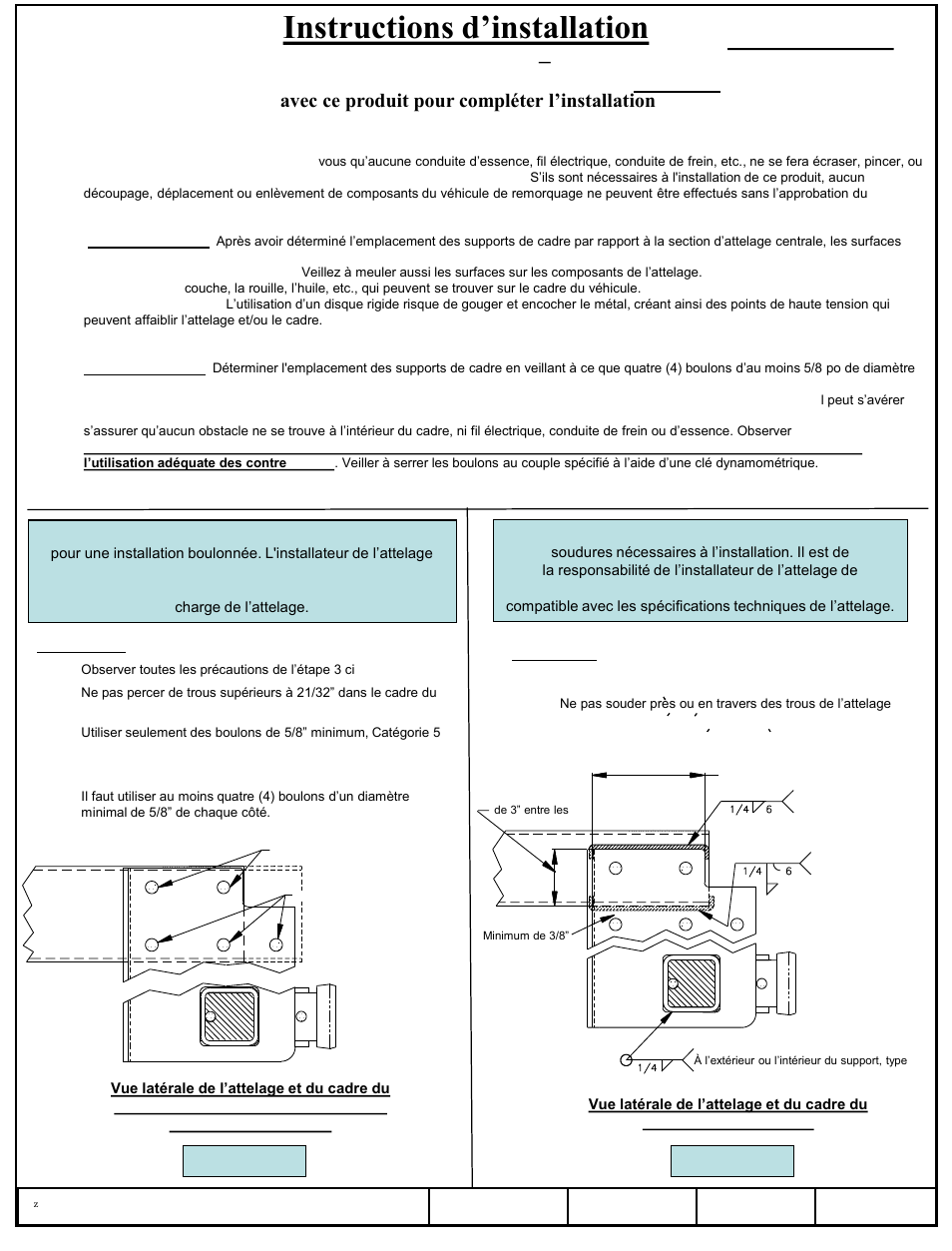 Instructions d’installation, Attelage de carrosserie-atelier – tubulure long, Numéro de pièce | Draw-Tite 41990 SERVICE BODY RECEIVER User Manual | Page 6 / 6