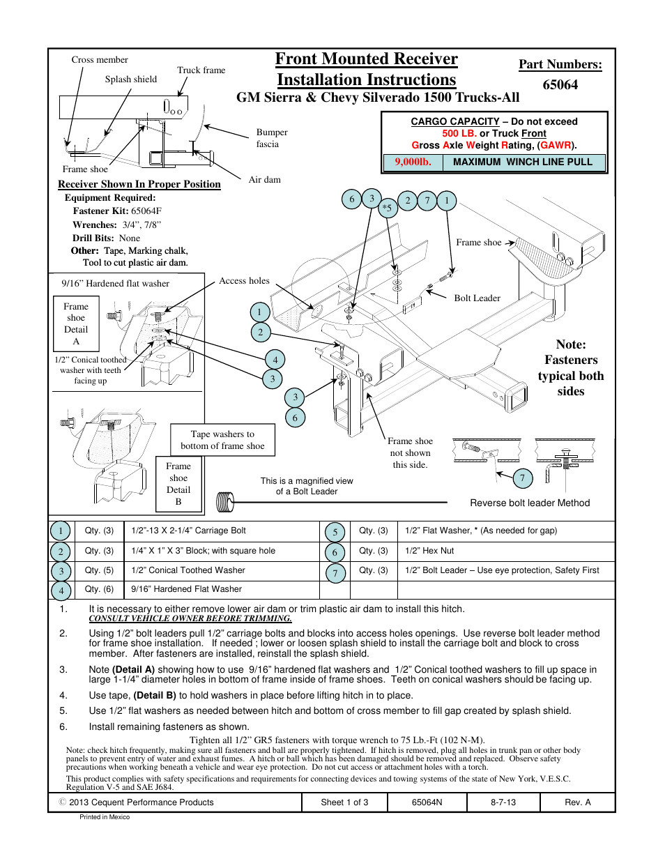 Draw-Tite 65064 FRONT MOUNT RECEIVER User Manual | 3 pages