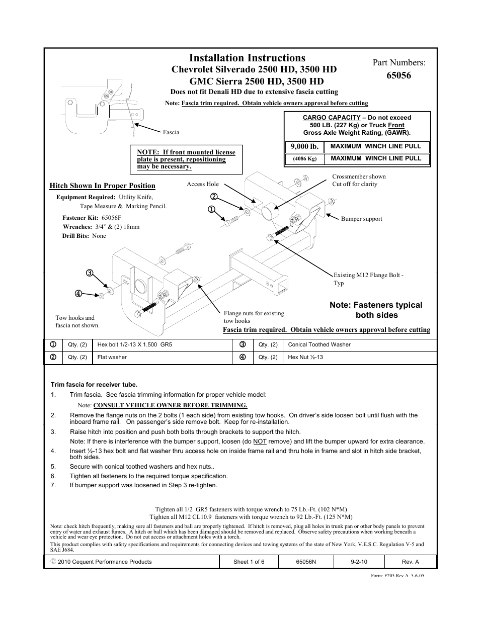 Draw-Tite 65056 FRONT MOUNT RECEIVER User Manual | 6 pages