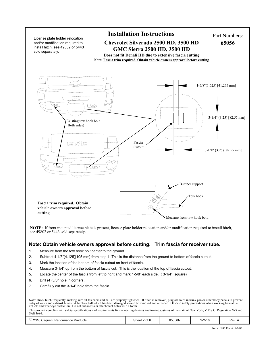 Installation instructions, Part numbers | Draw-Tite 65056 FRONT MOUNT RECEIVER User Manual | Page 2 / 6