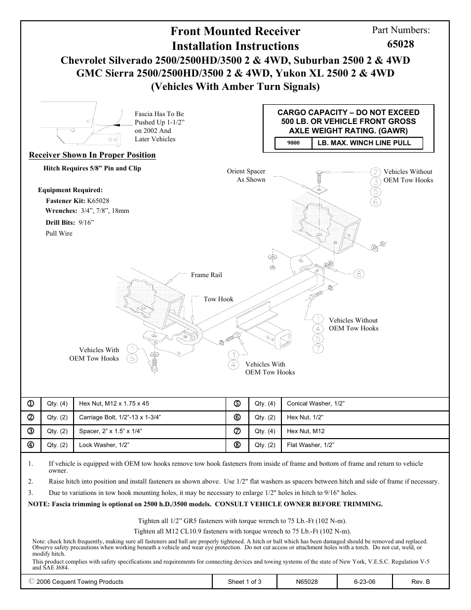 Draw-Tite 65028 FRONT MOUNT RECEIVER User Manual | 3 pages