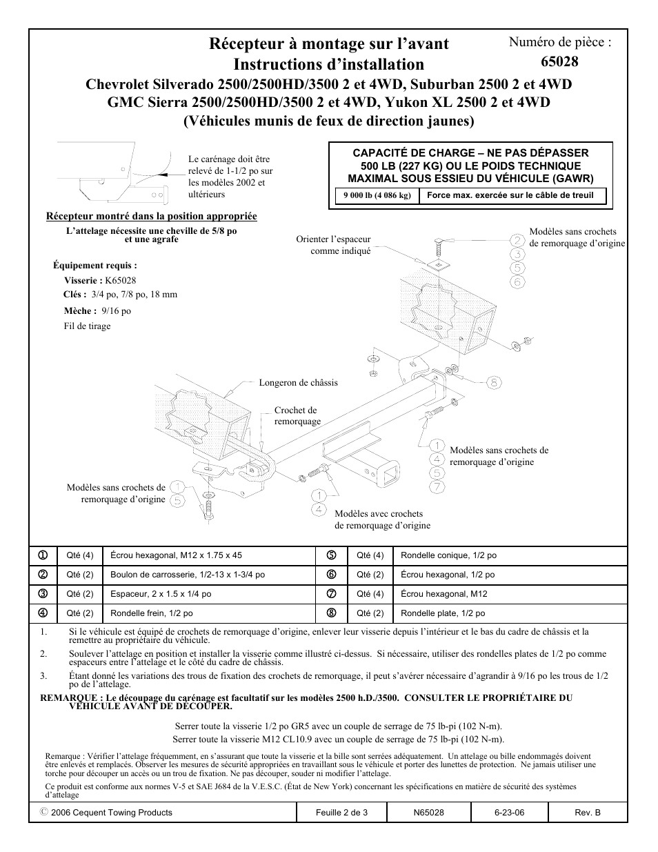 Numéro de pièce | Draw-Tite 65028 FRONT MOUNT RECEIVER User Manual | Page 2 / 3