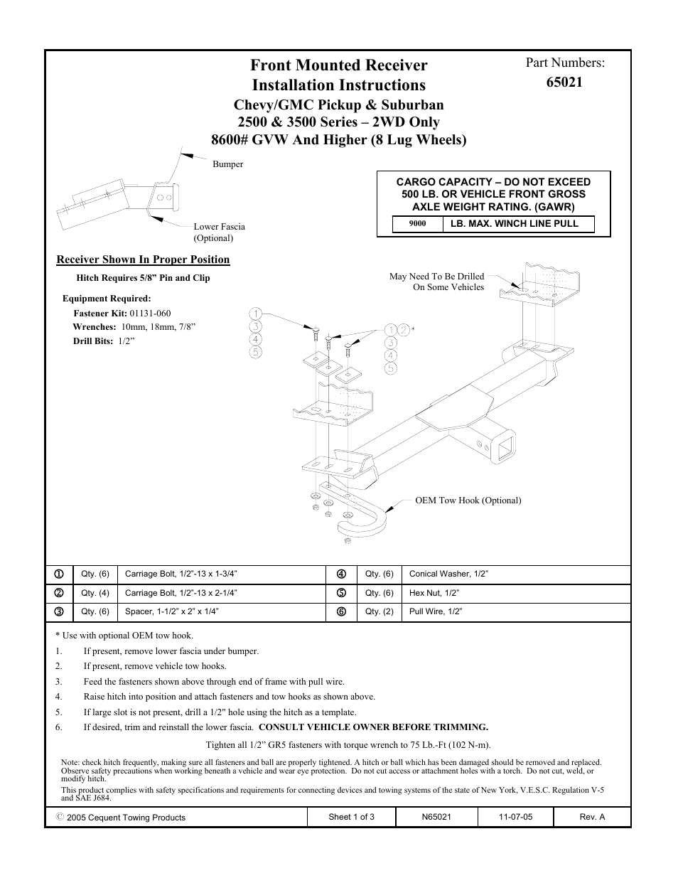 Draw-Tite 65021 FRONT MOUNT RECEIVER User Manual | 3 pages