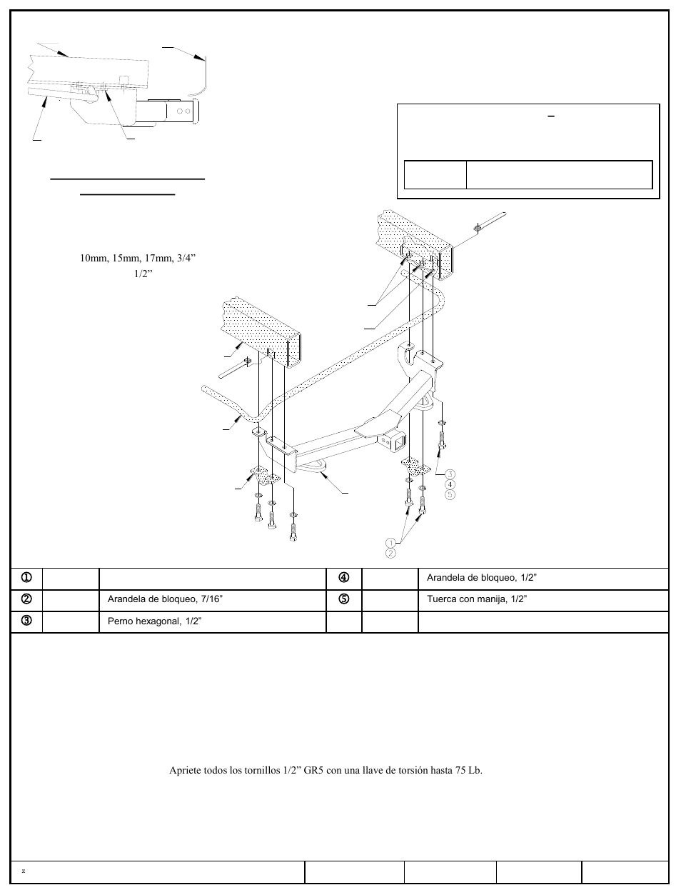 Receptor frontal instrucciones de instalación, Gmc savanna chevrolet express, Números de partes | Draw-Tite 65016 FRONT MOUNT RECEIVER User Manual | Page 3 / 3