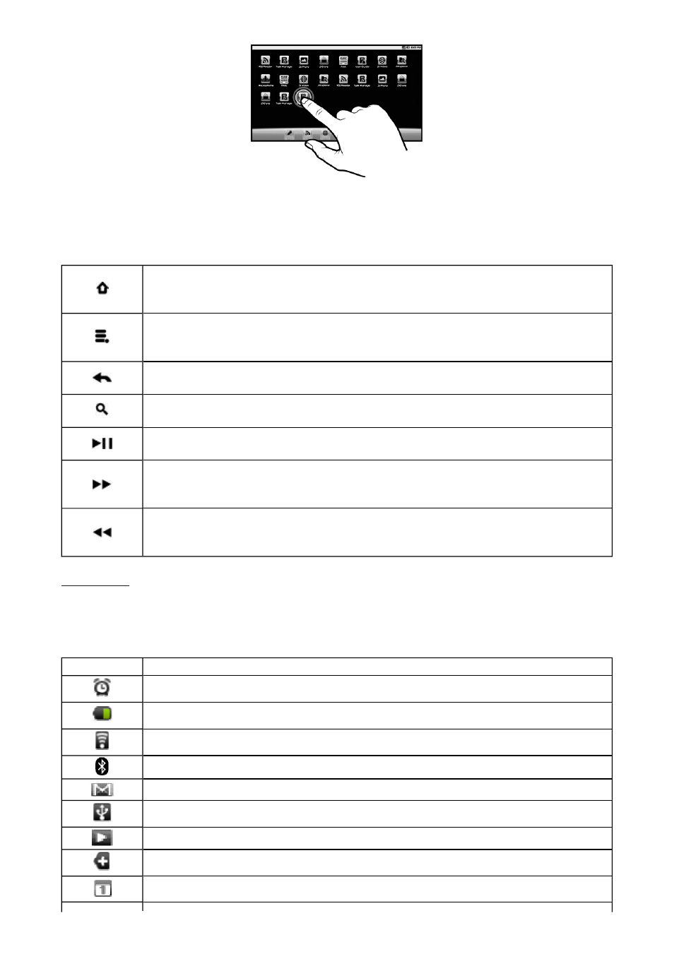 Function and media buttons, Icons on the status bar | CREATIVE ZiiO 10" User Manual | Page 7 / 15