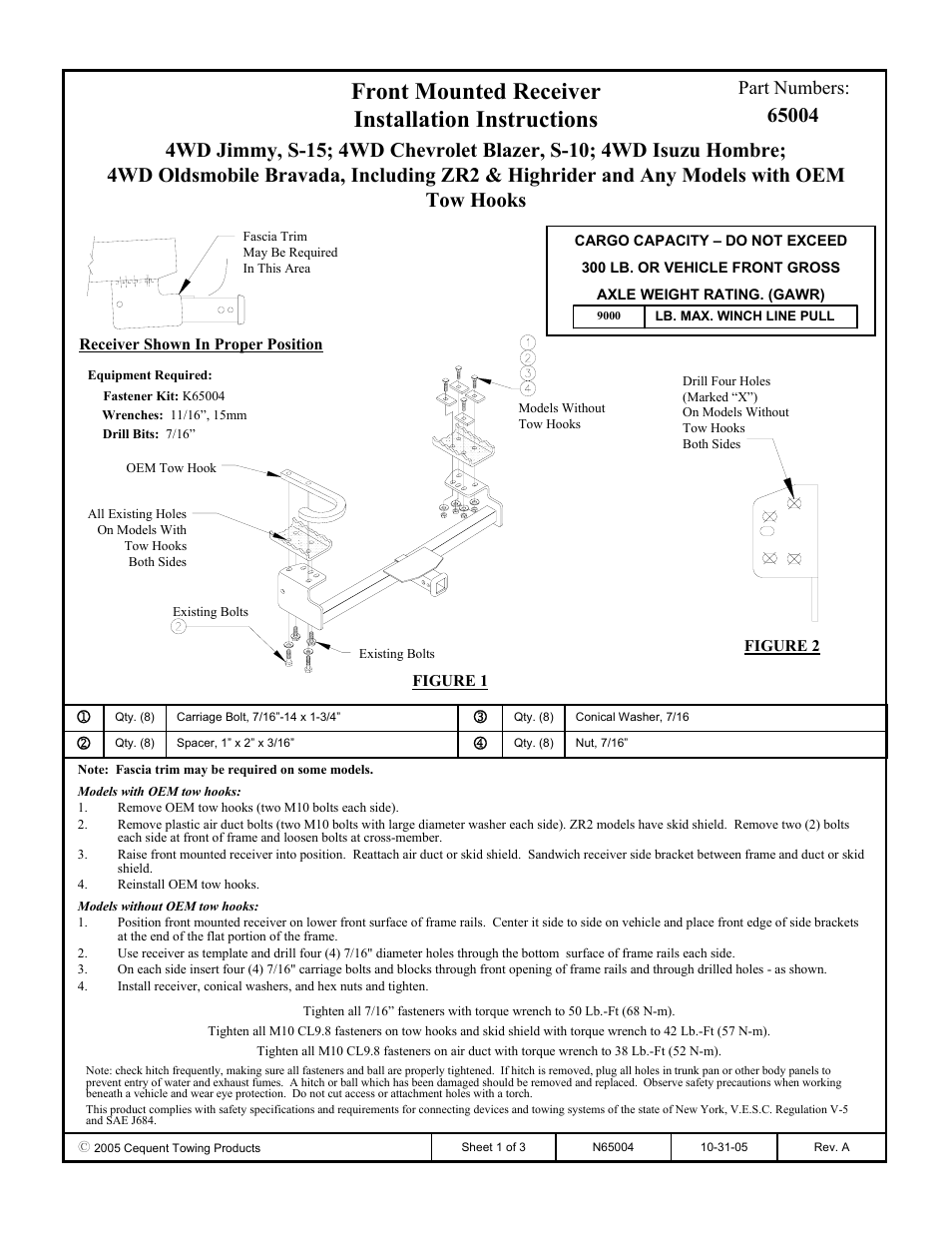 Draw-Tite 65004 FRONT MOUNT RECEIVER User Manual | 3 pages