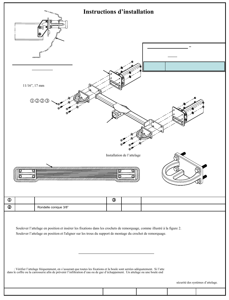 Instructions d’installation, Jkkl, Numéro de pièce | Draw-Tite 65063 FRONT MOUNT RECEIVER User Manual | Page 2 / 3