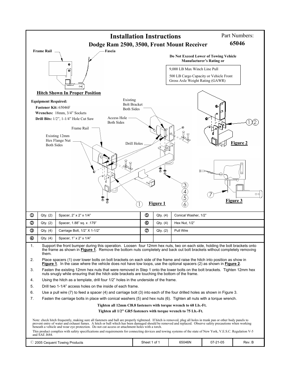 Draw-Tite 65046 FRONT MOUNT RECEIVER User Manual | 3 pages