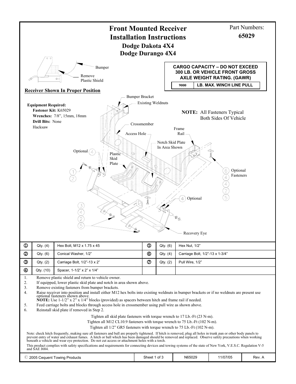 Draw-Tite 65029 FRONT MOUNT RECEIVER User Manual | 3 pages