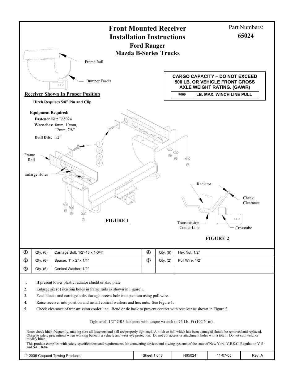 Draw-Tite 65024 FRONT MOUNT RECEIVER User Manual | 3 pages