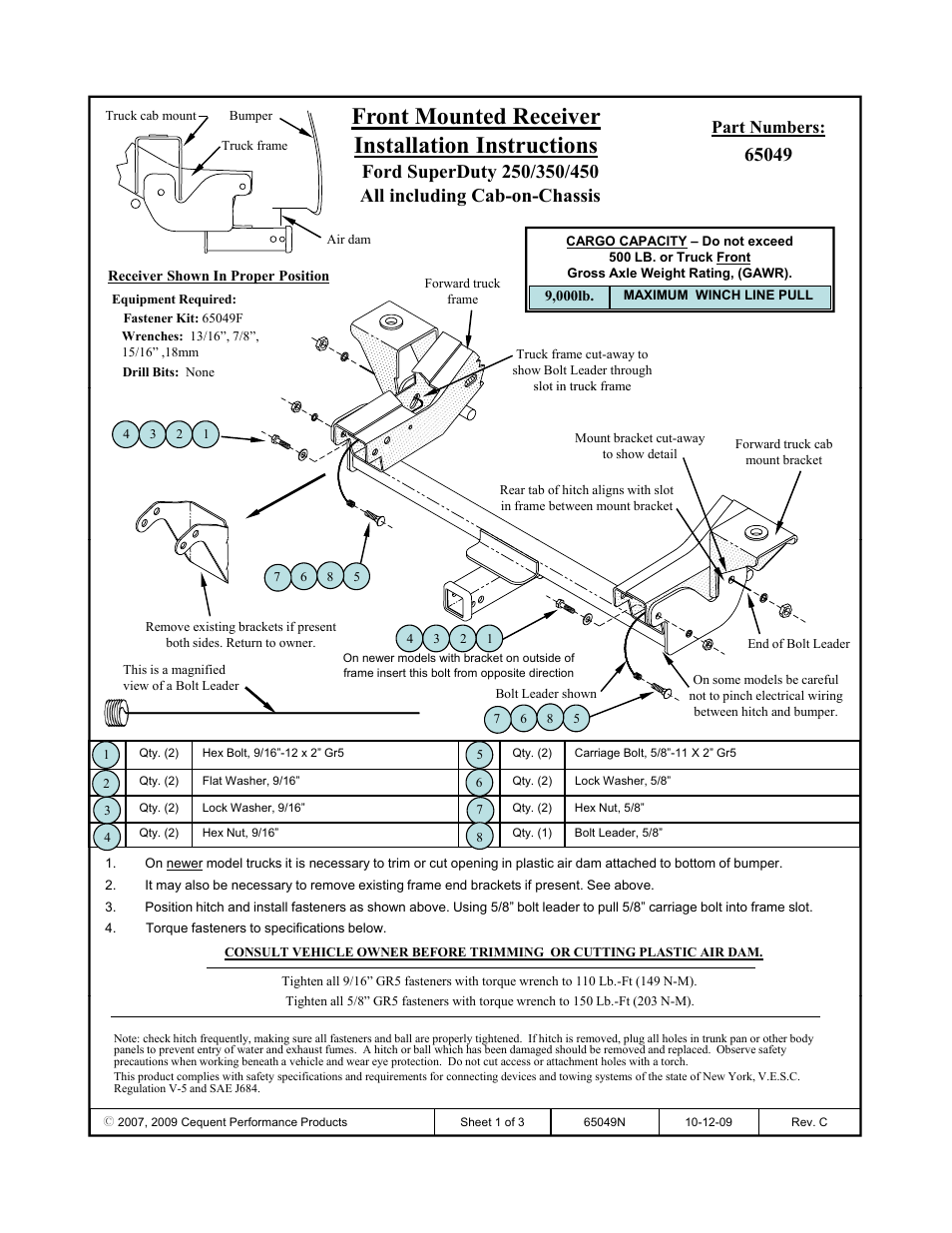 Draw-Tite 65049 FRONT MOUNT RECEIVER User Manual | 3 pages