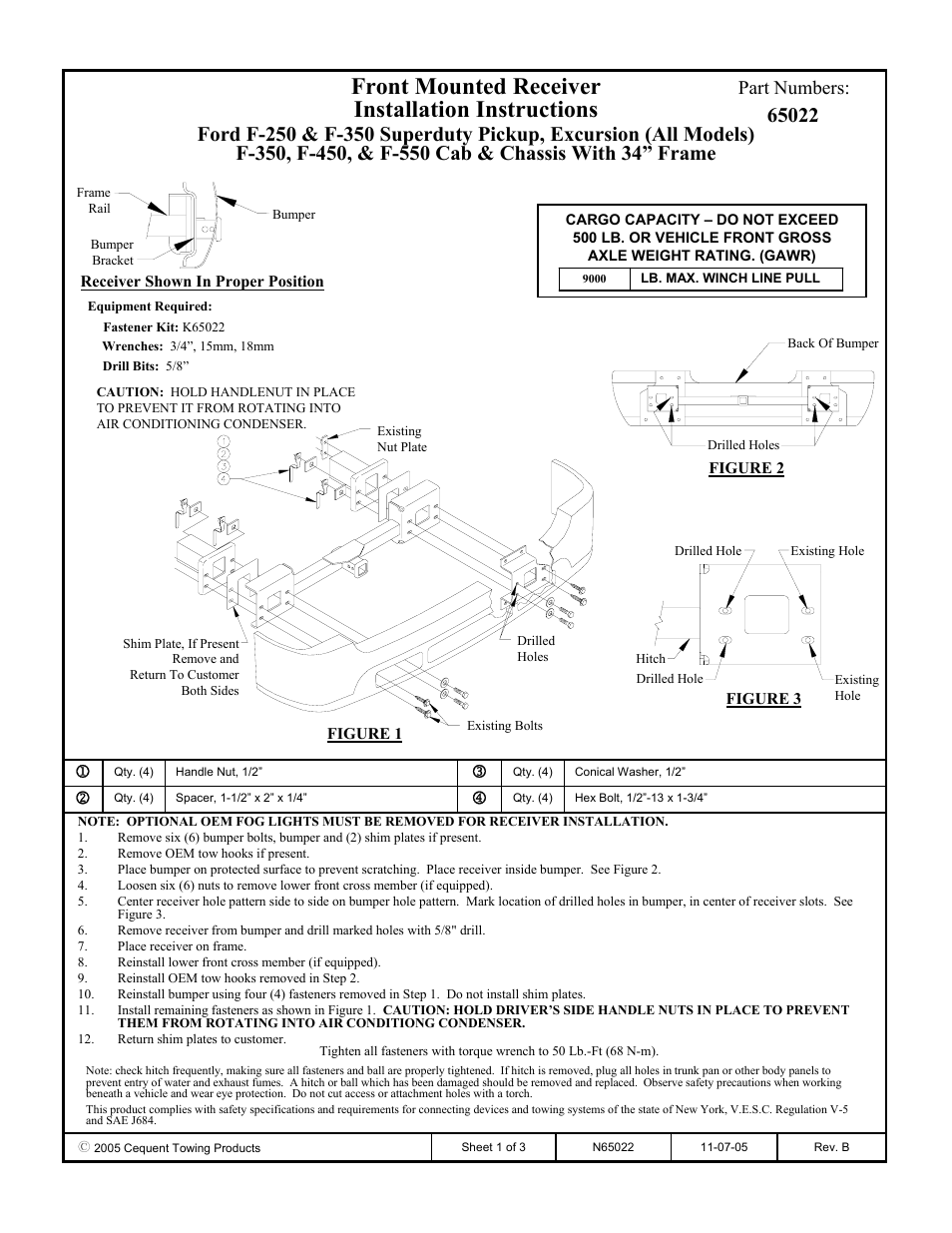 Draw-Tite 65022 FRONT MOUNT RECEIVER User Manual | 3 pages