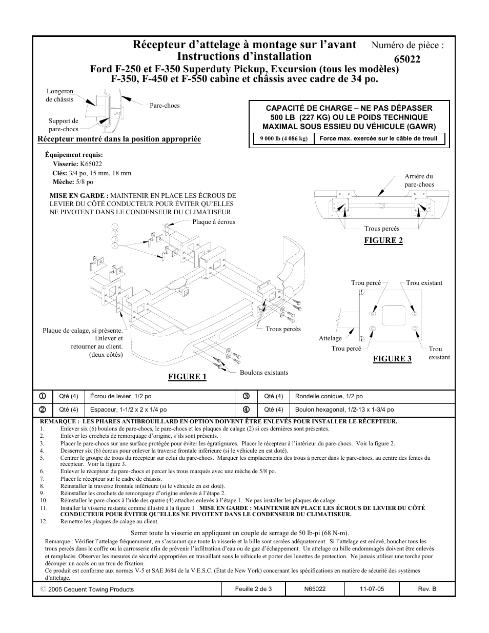 Numéro de pièce | Draw-Tite 65022 FRONT MOUNT RECEIVER User Manual | Page 2 / 3
