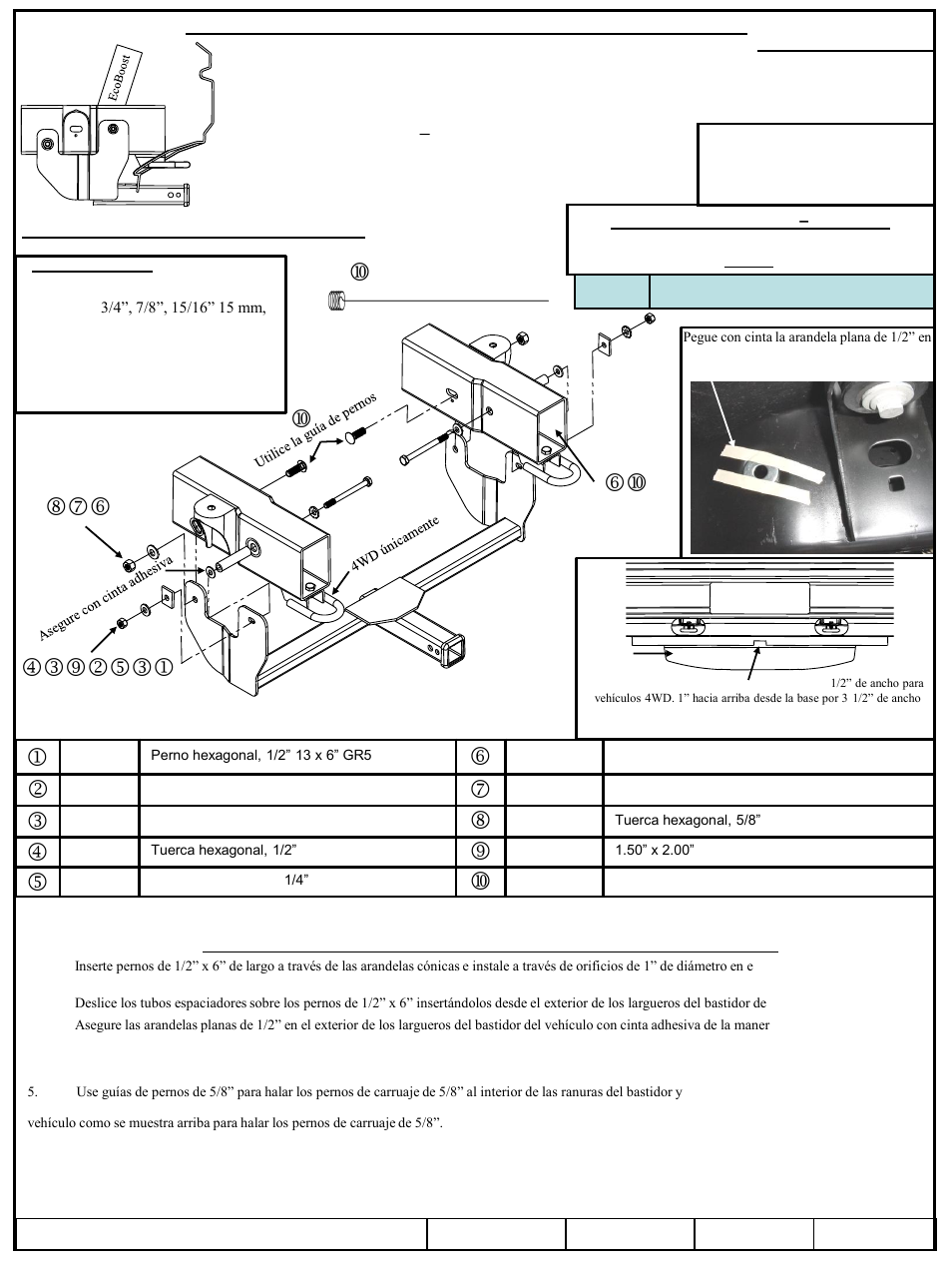 Sn s, Números de partes | Draw-Tite 65061 FRONT MOUNT RECEIVER User Manual | Page 3 / 3