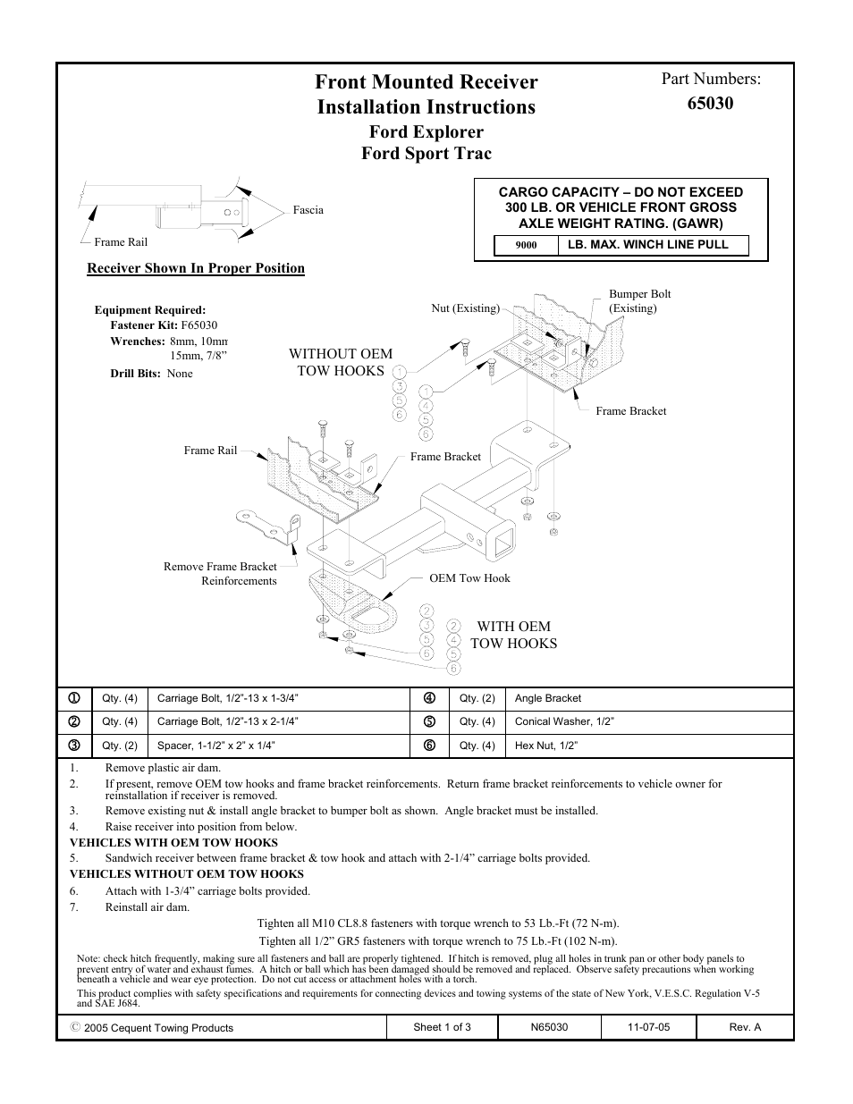 Draw-Tite 65030 FRONT MOUNT RECEIVER User Manual | 3 pages