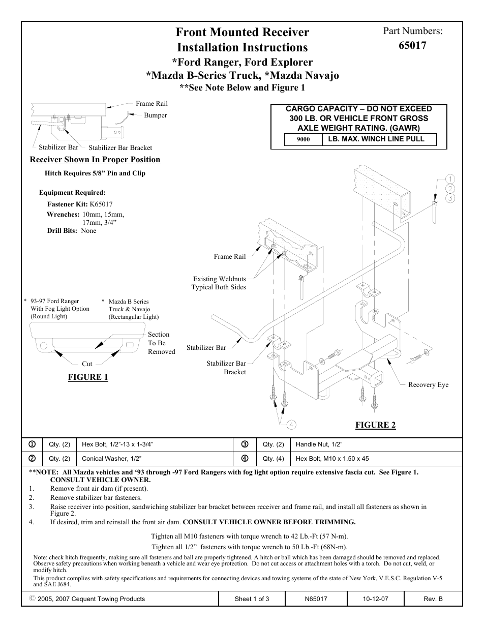 Draw-Tite 65017 FRONT MOUNT RECEIVER User Manual | 3 pages