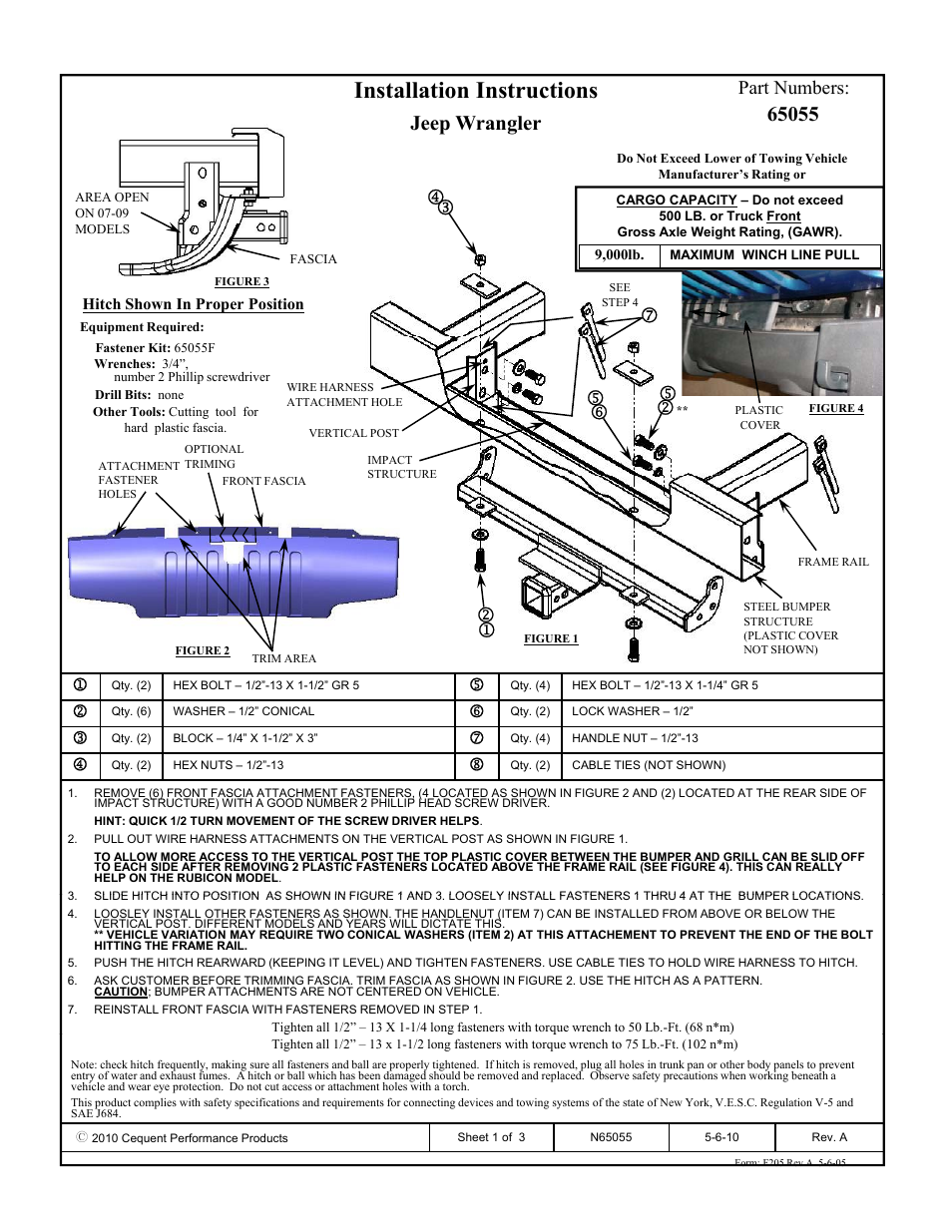 Draw-Tite 65055 FRONT MOUNT RECEIVER User Manual | 3 pages