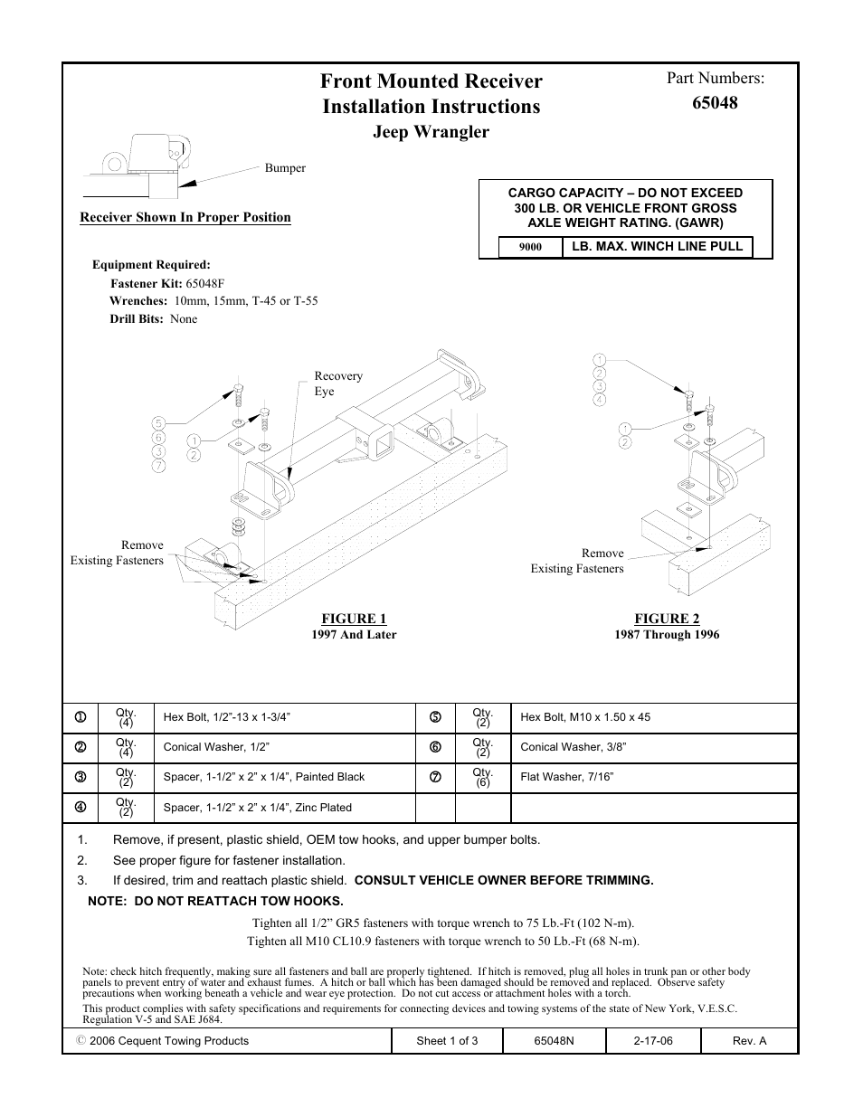Draw-Tite 65048 FRONT MOUNT RECEIVER User Manual | 3 pages