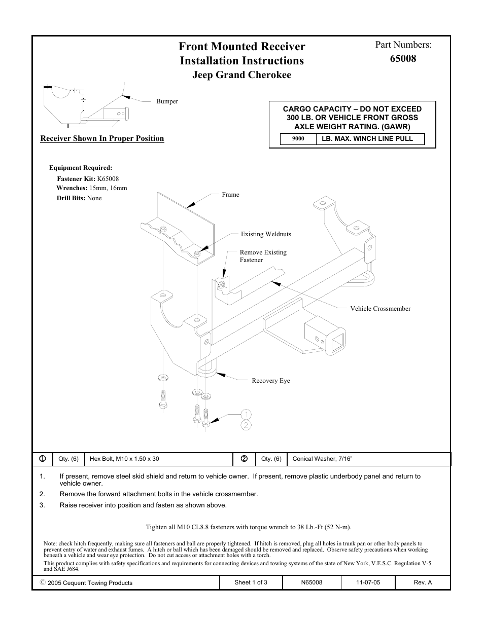 Draw-Tite 65008 FRONT MOUNT RECEIVER User Manual | 3 pages