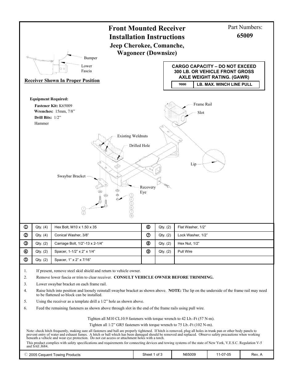 Draw-Tite 65009 FRONT MOUNT RECEIVER User Manual | 3 pages