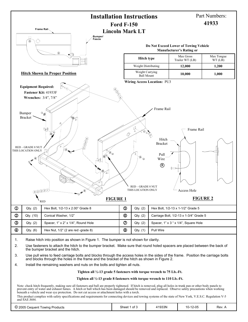 Draw-Tite 41933 ULTRA FRAME RECEIVER User Manual | 3 pages