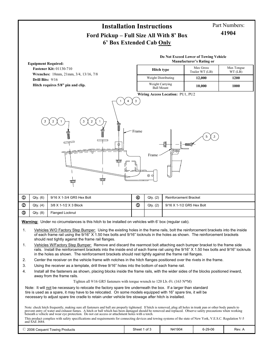 Draw-Tite 41904 ULTRA FRAME RECEIVER User Manual | 3 pages