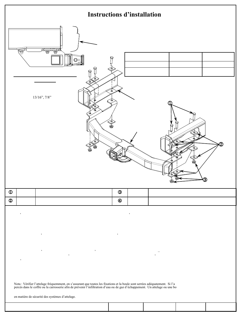 Instructions d’installation, Fourgonnette ford econoline tous les modèles, Jk l | Numéro de pièce | Draw-Tite 41945 ULTRA FRAME RECEIVER User Manual | Page 2 / 3