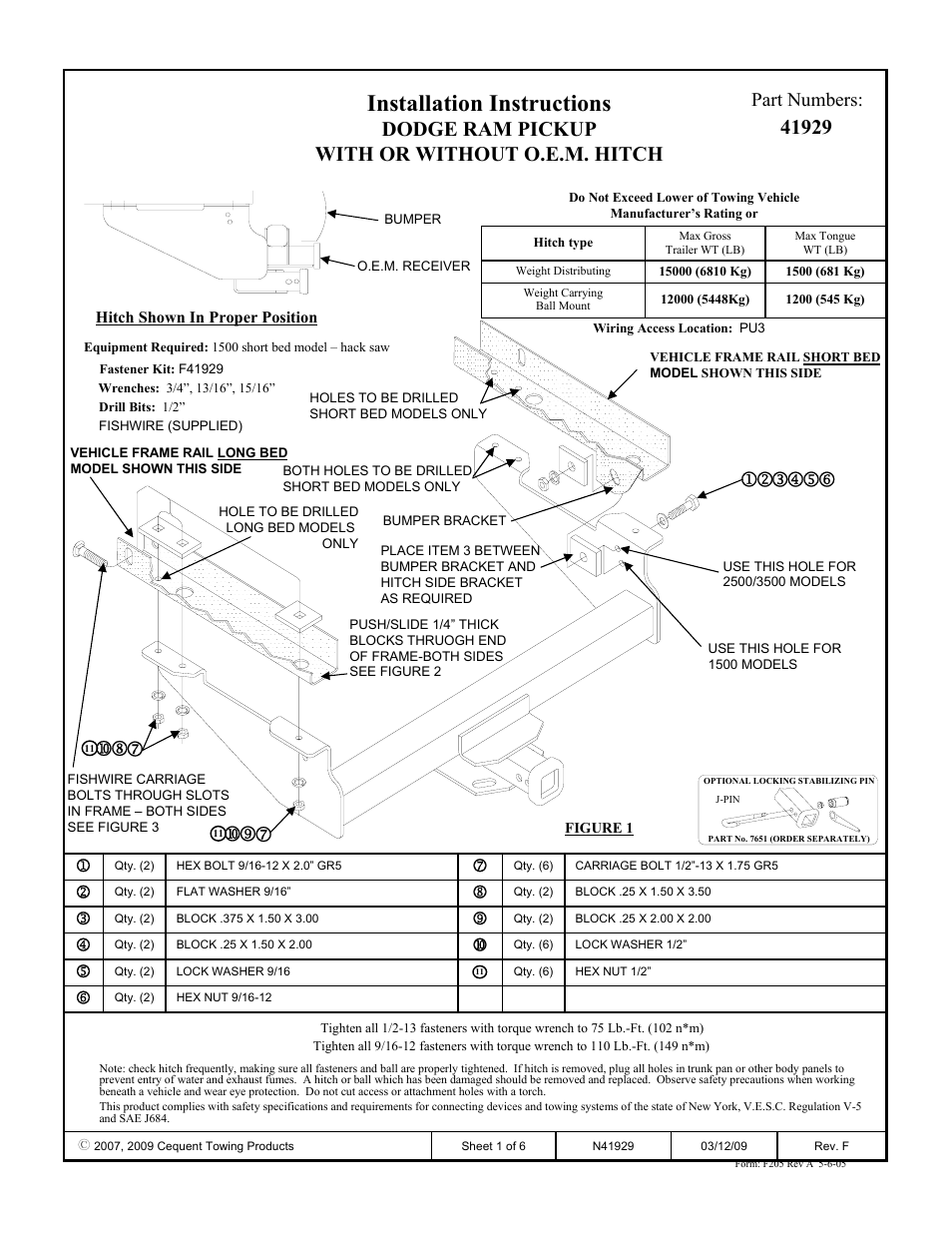 Draw-Tite 41929 ULTRA FRAME RECEIVER User Manual | 6 pages