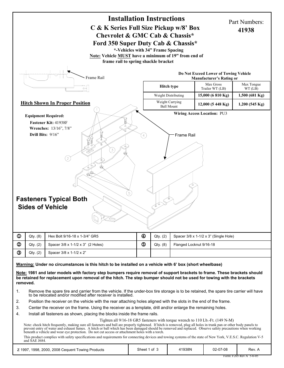 Draw-Tite 41938 ULTRA FRAME RECEIVER User Manual | 3 pages