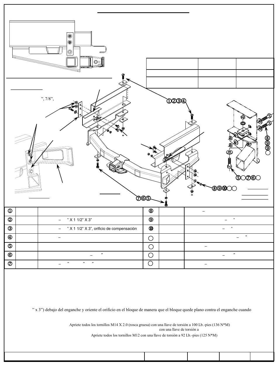 Instrucciones de instalación, Qr n, Número de parte | Draw-Tite 41944 ULTRA FRAME RECEIVER User Manual | Page 3 / 3