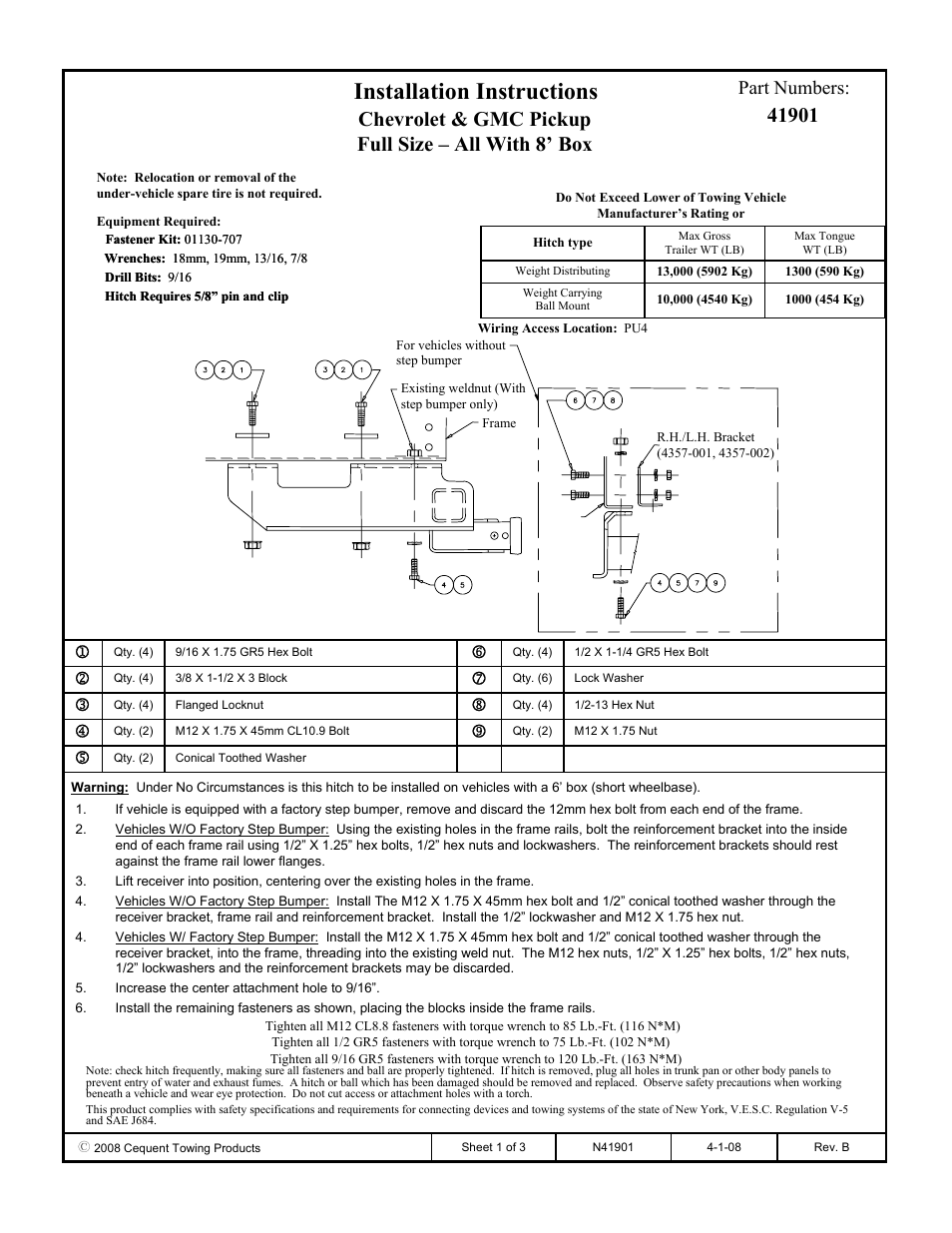 Draw-Tite 41901 ULTRA FRAME RECEIVER User Manual | 3 pages