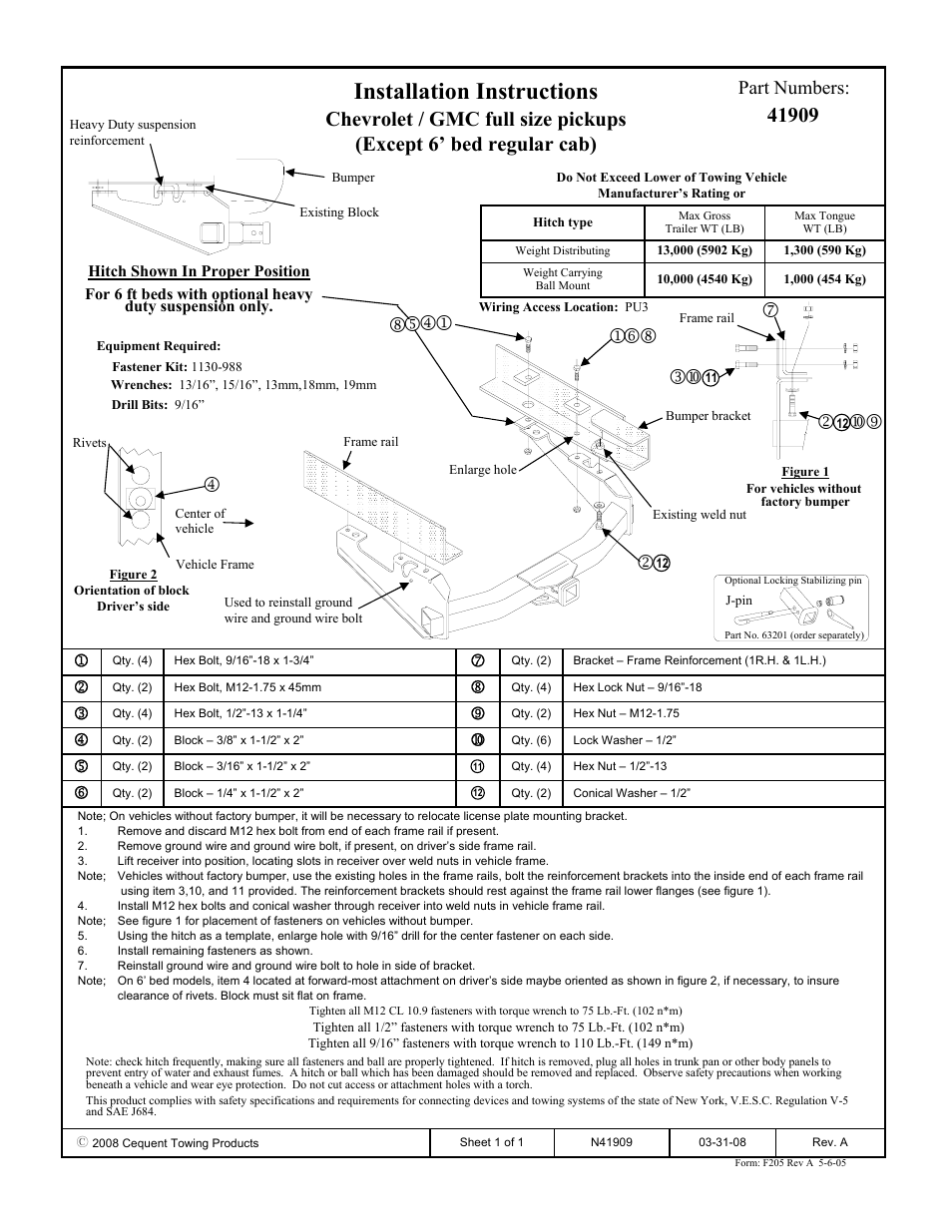 Draw-Tite 41909 ULTRA FRAME RECEIVER User Manual | 1 page