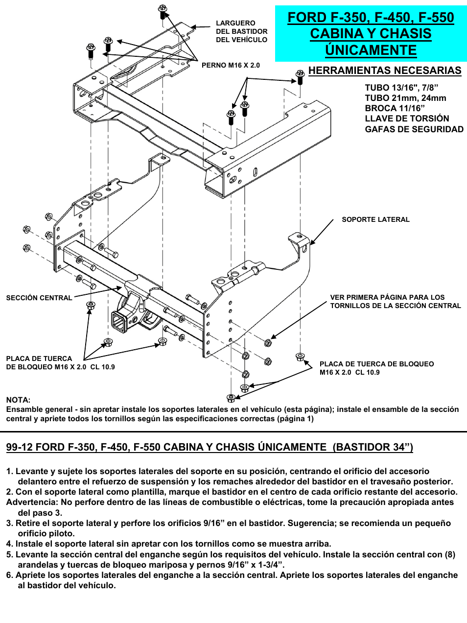 Slide number 16, Herramientas necesarias | Draw-Tite 41947 ULTRA FRAME RECEIVER User Manual | Page 16 / 22