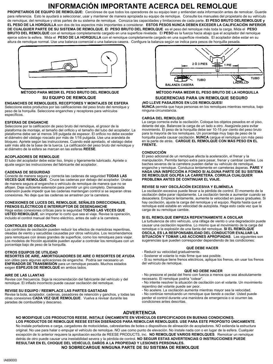 Slide number 22, Información importante acerca del remolque | Draw-Tite 41947 ULTRA FRAME RECEIVER User Manual | Page 22 / 22