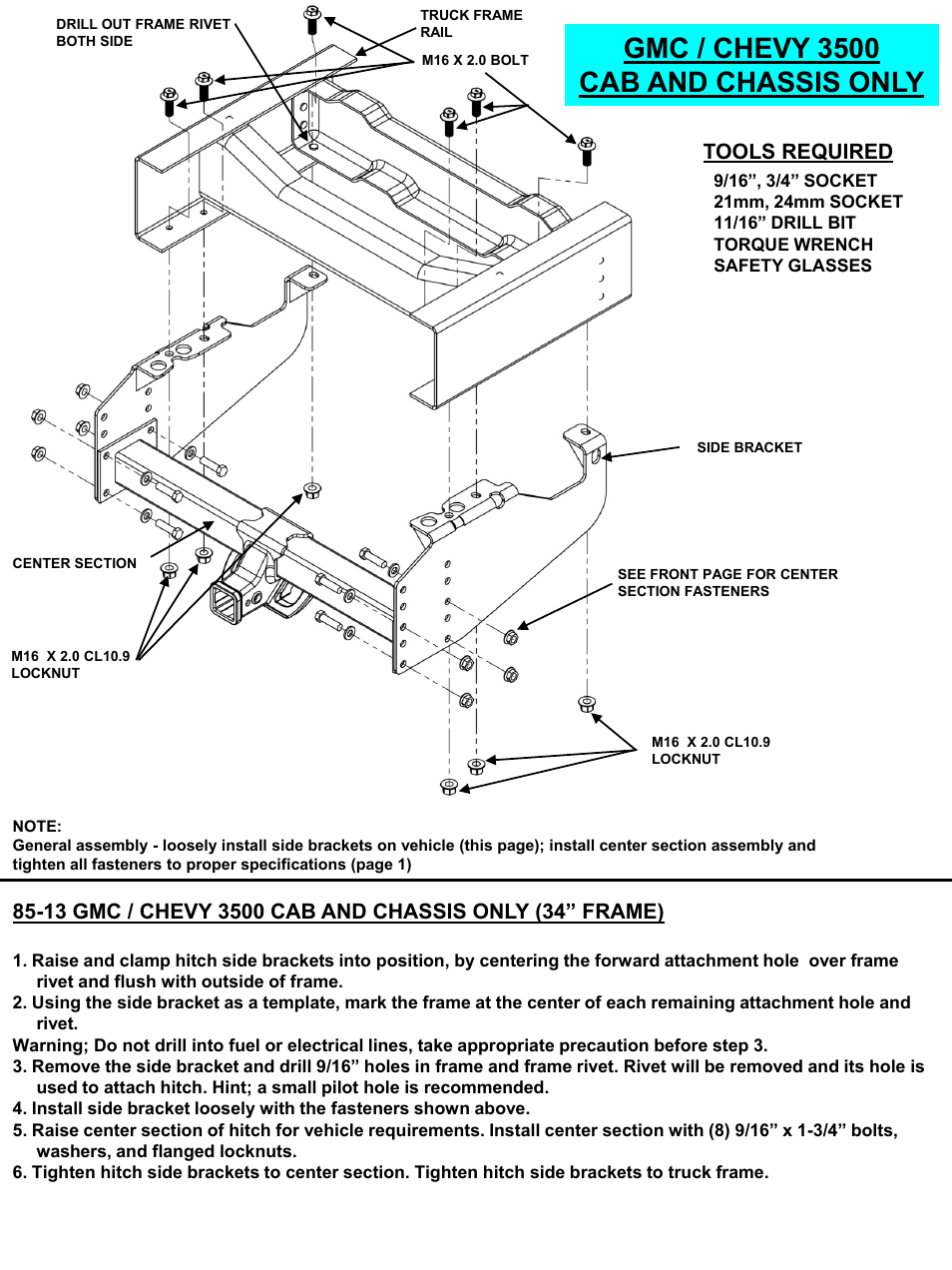 Slide number 5, Gmc / chevy 3500 cab and chassis only, Tools required | Draw-Tite 41947 ULTRA FRAME RECEIVER User Manual | Page 5 / 22