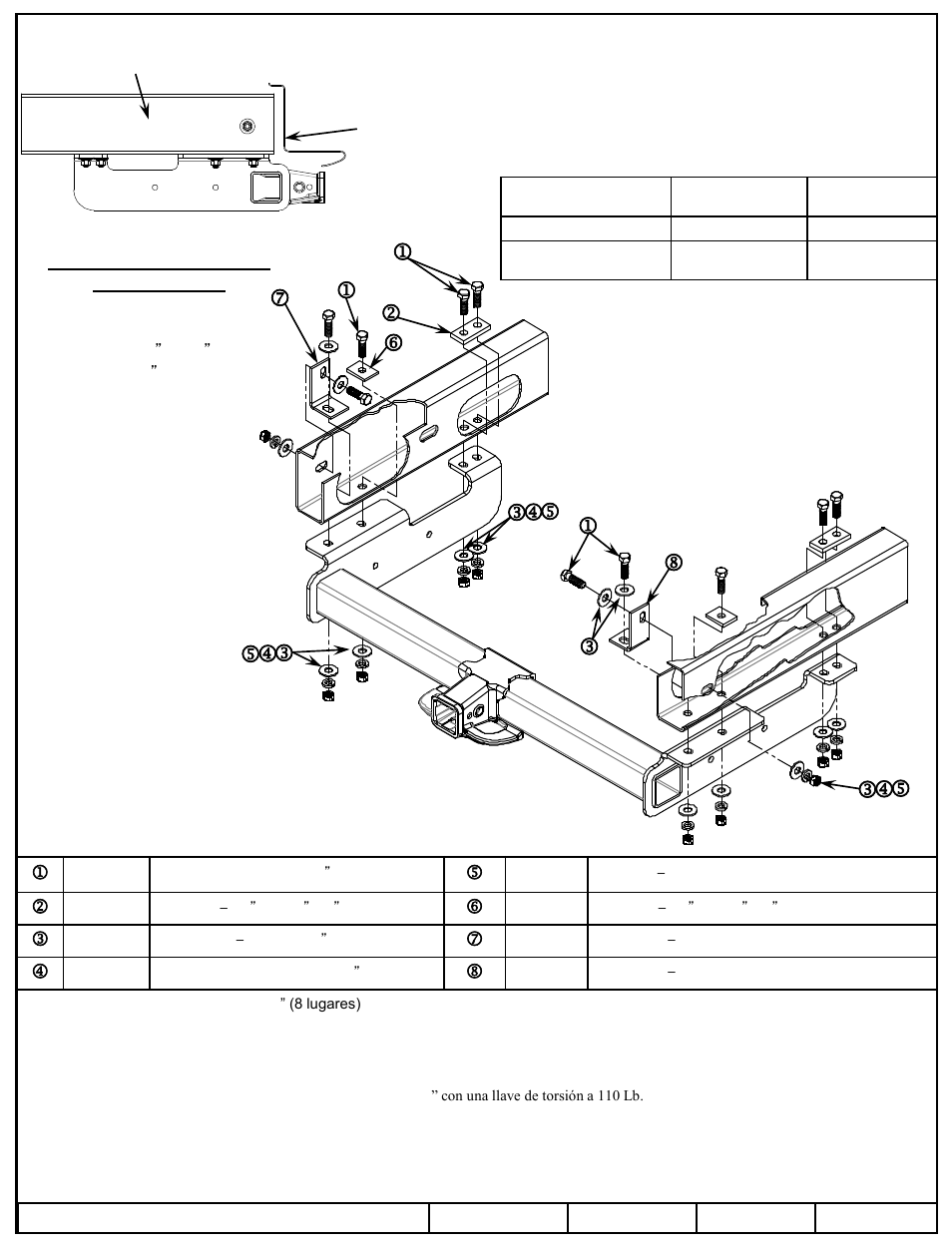Instrucciones de instalación, Gmc tipo van tamaño completo, Números de partes | Draw-Tite 41946 ULTRA FRAME RECEIVER User Manual | Page 3 / 3