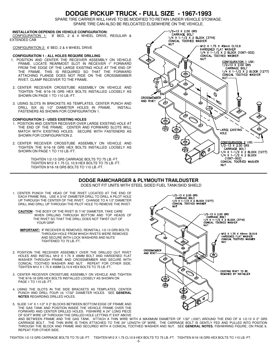 Dodge ramcharger & plymouth trailduster | Draw-Tite 40050 CLASS III-IV MULTI-FIT RECEIVER User Manual | Page 3 / 6